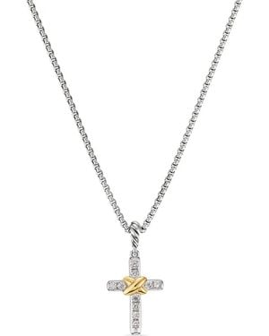 David Yurman Sterling Petite Cross Diamond Necklace (20.8Mm) - Metallic
