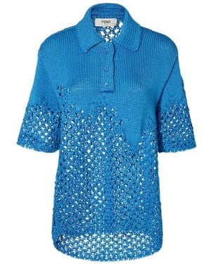 Fendi Gestricktes Poloshirt - Blau