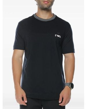 Emporio Armani Logo-Embroidered Striped-Trim T-Shirt - Black
