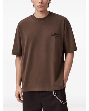 AllSaints Logo-Print Crew-Neck T-Shirt - Brown