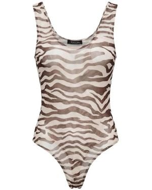 Toccin Wyatt Zebra-Print Scoop-Neck Bodysuit - White