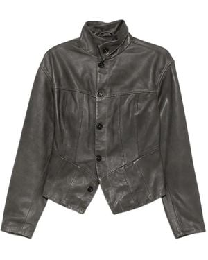 G-Star Button-Up Leather Jacket - Grey