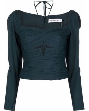 Self-Portrait Crepe Cut-Out Top - Blue