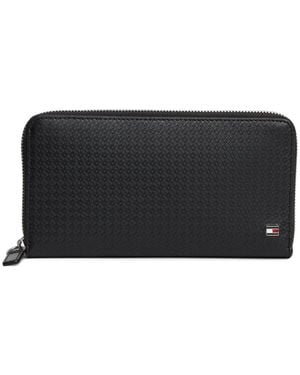 Tommy Hilfiger Monogram-Embossed Zip-Around Leather Wallet - Black