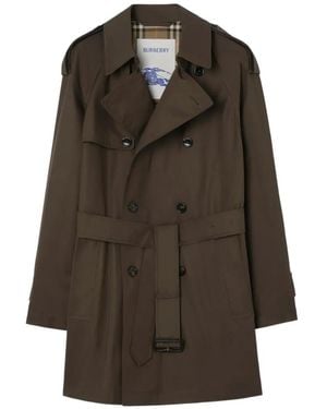 Burberry Mid-Length Gabardine Leadenham Trench Coat - Brown