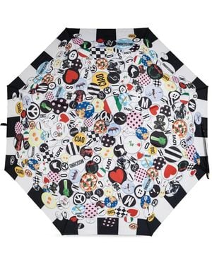 Moschino Regenschirm mit Print am Rand - Weiß