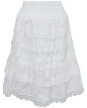 Renli Su Ruffled Lace-Trim Midi Skirt - White
