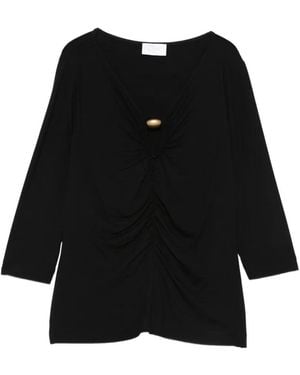 Clips T-Shirt Froncé À Col V - Black