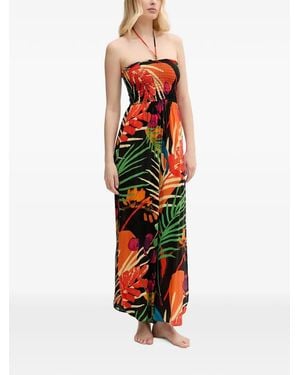 Desigual Tropical-Print Smocked Jumpsuit - Red