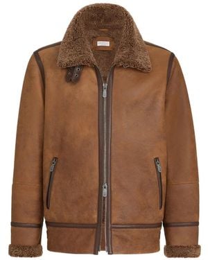 Brunello Cucinelli Shearling Aviator Jacket - Brown
