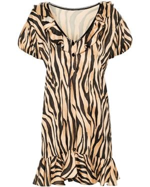 Parlor Ruffle-Detail Zebra-Print Dress - Black