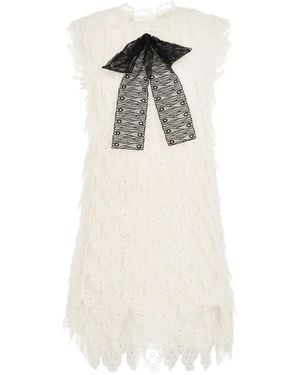 Chloé Bow-Detail Broderie-Anglaise Dress - White