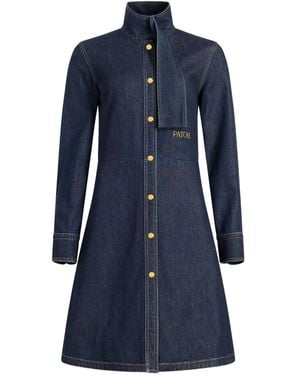 Patou Scarf-Collar Denim Dress - Blue