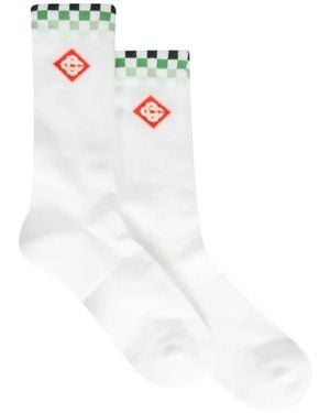 CASABLANCA Logo-Patch Checkered-Trim Socks - White