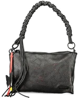 Desigual Perforated Braided-Handle Shoulder Bag - Black