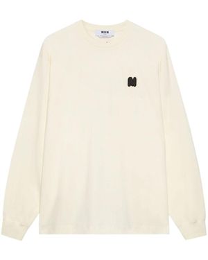 MSGM Logo-Appliqué Long-Sleeve T-Shirt - White