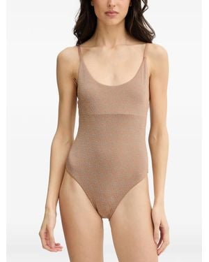 Guess 4G Logo One-Piece Swimsuit - Natural