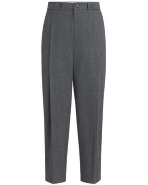 Brunello Cucinelli Virgin-wool, Cotton And Silk Moulinè Trousers With Pleat - Grey