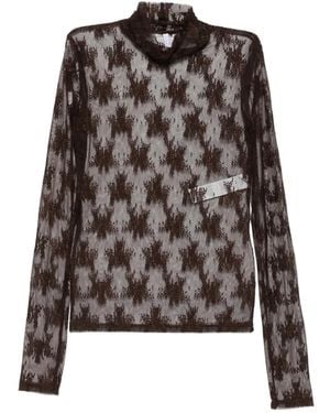 Imperial Floral-Lace Roll-Neck Top - Brown