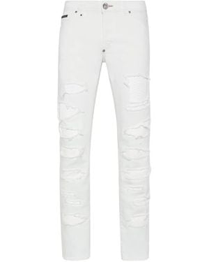 Philipp Plein Jean À Effet Usé - White