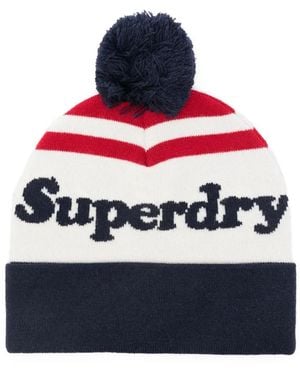 Superdry Pompom-Detail Striped Beanie - Blue