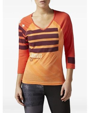 Reebok Striped V-Neck T-Shirt - Red