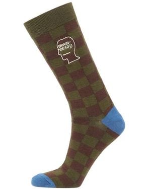 Brain Dead Logohead Checkered Socks - Gray