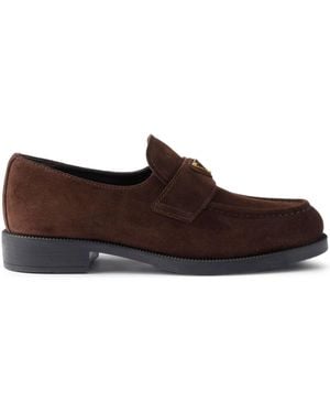 Prada Suede Triangle-Logo Loafers - Brown