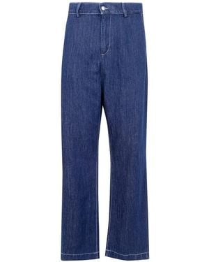 7 For All Mankind Contrast-Stitch Wide-Leg Jeans - Blue