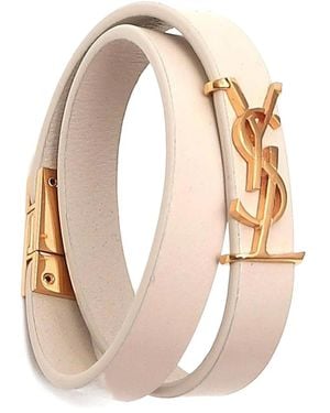 Saint Laurent Opyum Double Wrap Leather Bracelet - Natural