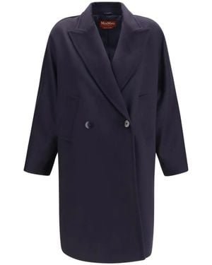Max Mara Double-Breasted Notched-Lapels Coat - Blue