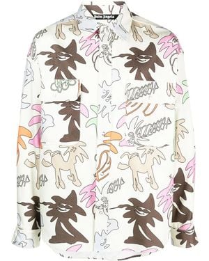 Palm Angels Graphic-Print Long-Sleeve Shirt - Grey
