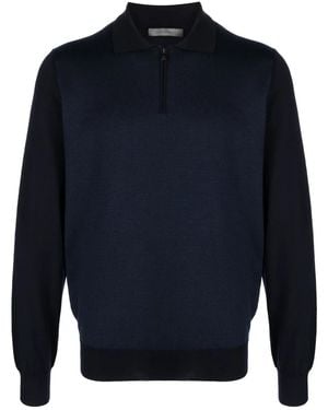 Corneliani Fine-Knit Wool Polo Shirt - Blue