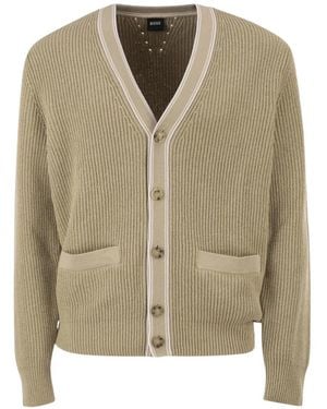 BOSS Ribbed-Knit Cardigan - Natural