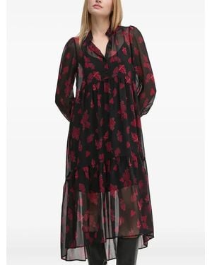 Sisley Abito Midi Con Stampa Cuore - Nero