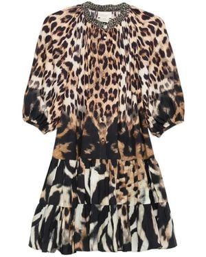 CAMILLA Vestido Corto Con Motivo De Leopardo - Blanco