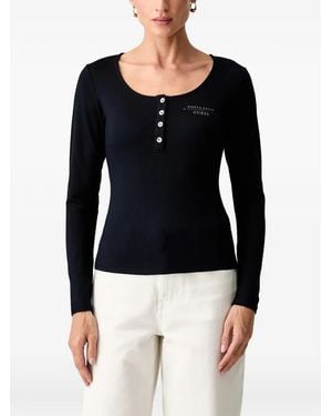 Guess Ribbed-Knit Long-Sleeve Top - Black