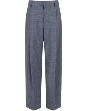 Marni Checked Wide-Leg Trousers With Front Pleats And Concealed Zip - Blue