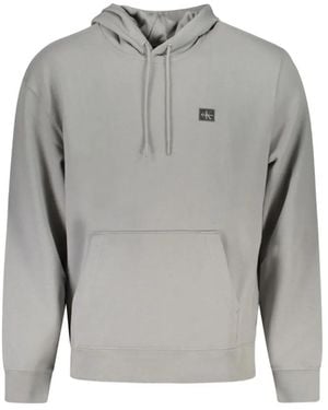 Calvin Klein Logo-Patch Drawstring Hoodie - Grey