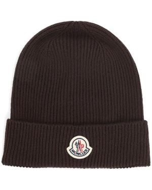 Moncler Ribbed Logo Beanie - Black