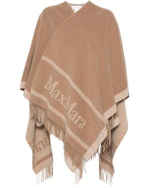 Max Mara Jacquard Wool Poncho - Natural