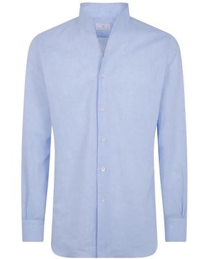 Mazzarelli Mandarin-Collar Long-Sleeves Shirt - Blue