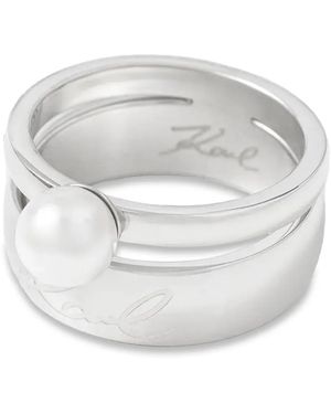 KARL LAGERFELD Logo-Engraved Pearl Ring - White