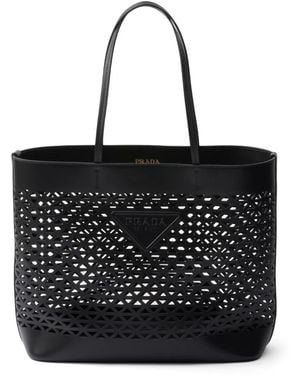 Prada Borsa Tote Con Logo Traforato - Nero