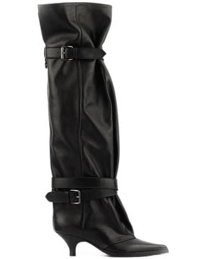 Elena Iachi Queenie Buckle-Strap Slouchy Boots - Black