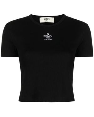 Fendi Logo Cotton T-Shirt - Black