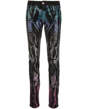 Philipp Plein Embellished Zebra Pattern Jeggings - Blue