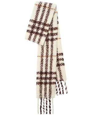 Burberry Narrow Check Alpaca-Wool-Blend Bouclé Scarf - White