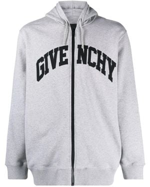 Givenchy Logo-Patches Zip-Up Cotton Hoodie - Grey