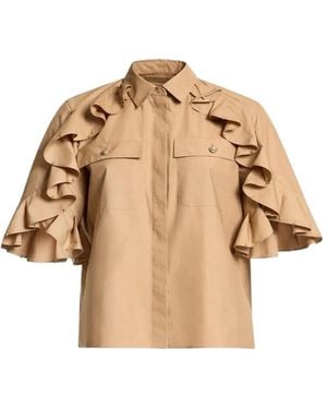 Elie Saab Embellished Ruffled Poplin Shirt - Natural